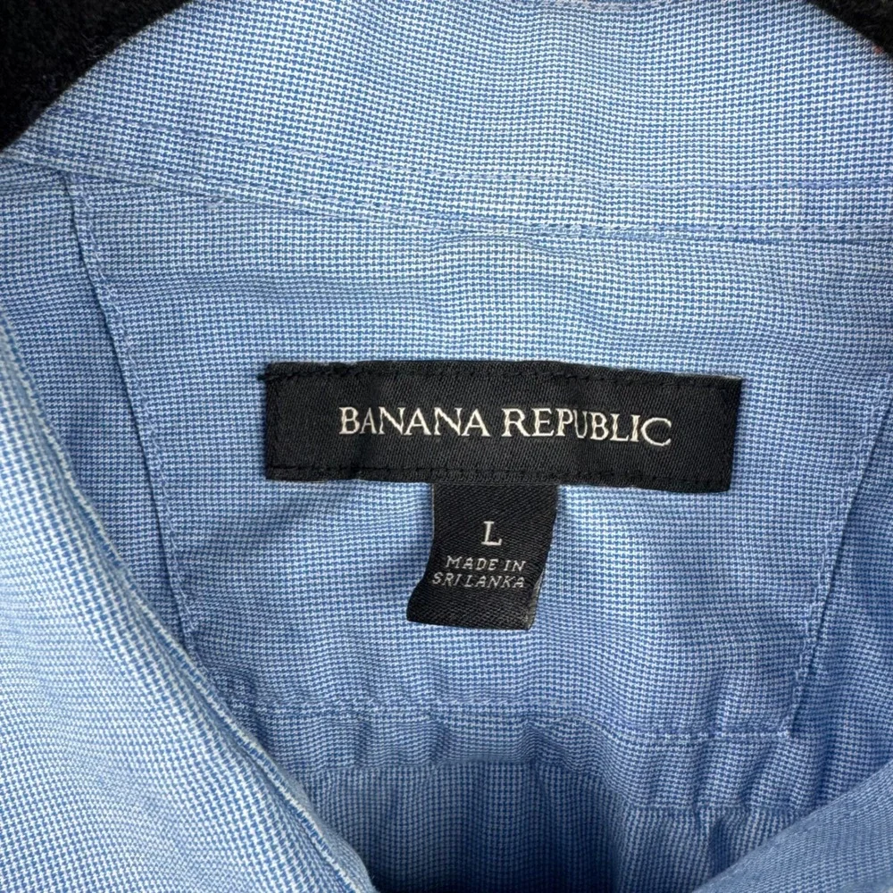 Banana Republic Shirt Men Large Blue Short Sleeve Cotton Stretch‎ Utility Casual